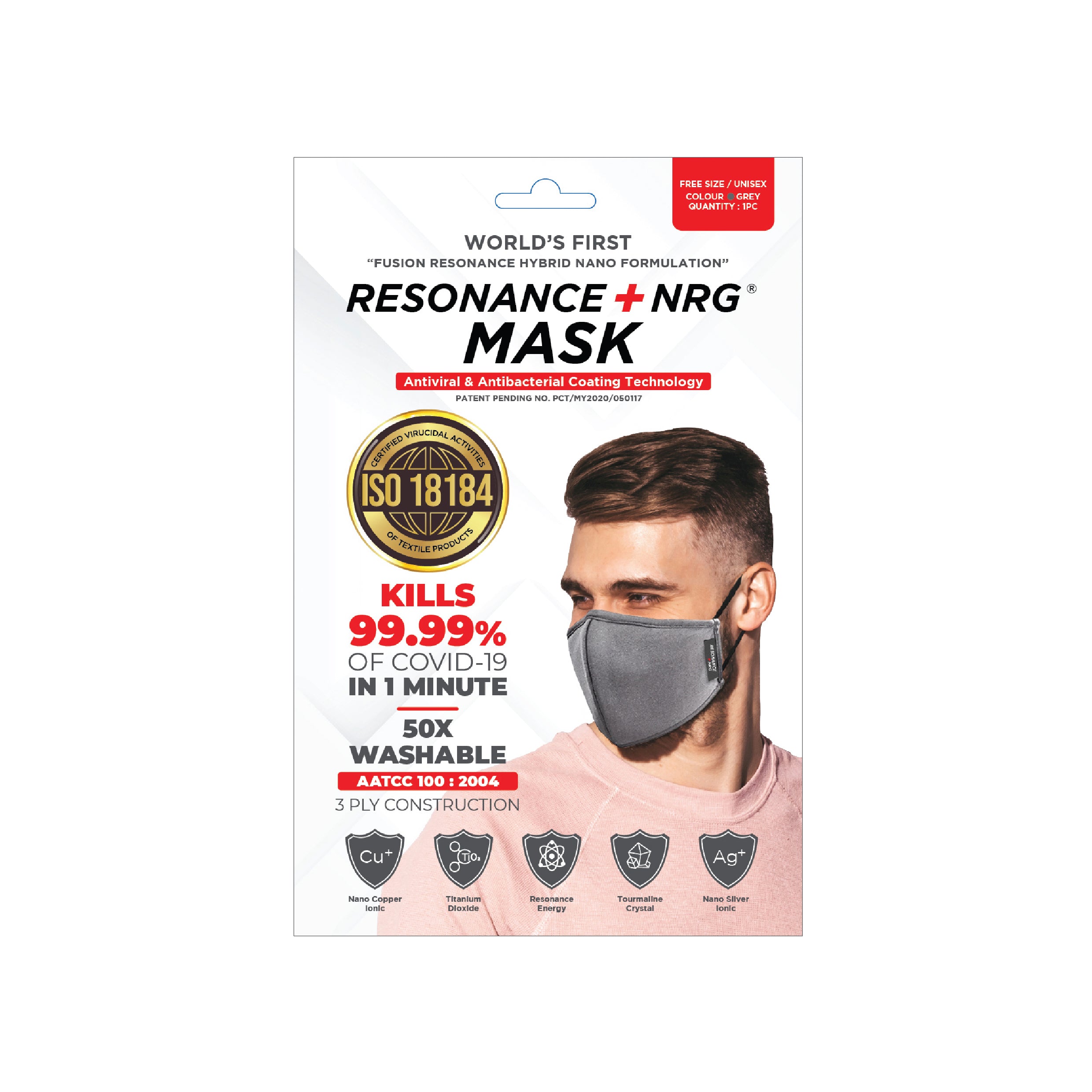Resonance + NRG Face Mask (Adult) 1s Grey - DoctorOnCall Farmasi Online