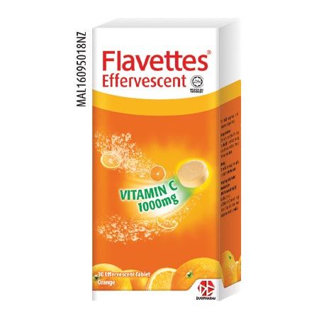 Flavettes Vitamin C 1000mg Effervescent Tablet 30s (Passion Fruit) - DoctorOnCall Farmasi Online