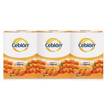 Cebion Vitamin C 500mg Chewable Orange - 30s x3 - DoctorOnCall Farmasi Online