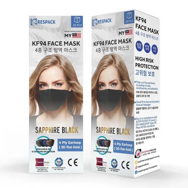 Respack KF94 Face Mask 20s Black - DoctorOnCall Farmasi Online