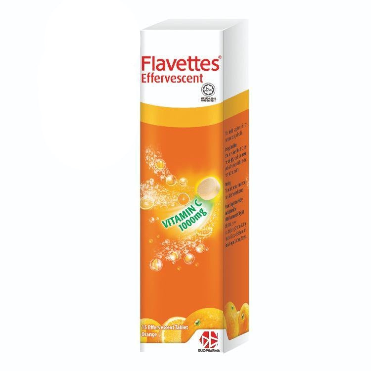 Flavettes Vitamin C 1000mg Effervescent Tablet 15s (Orange) - DoctorOnCall Farmasi Online