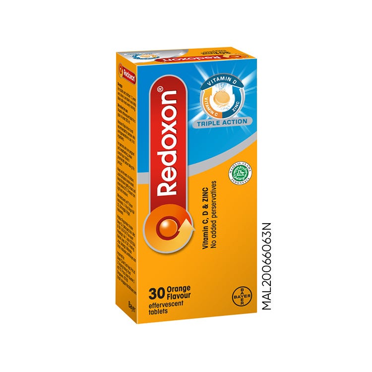 Redoxon Triple Action Vitamin C+Zinc Effervescent Tablet (Orange) 30s - DoctorOnCall Farmasi Online