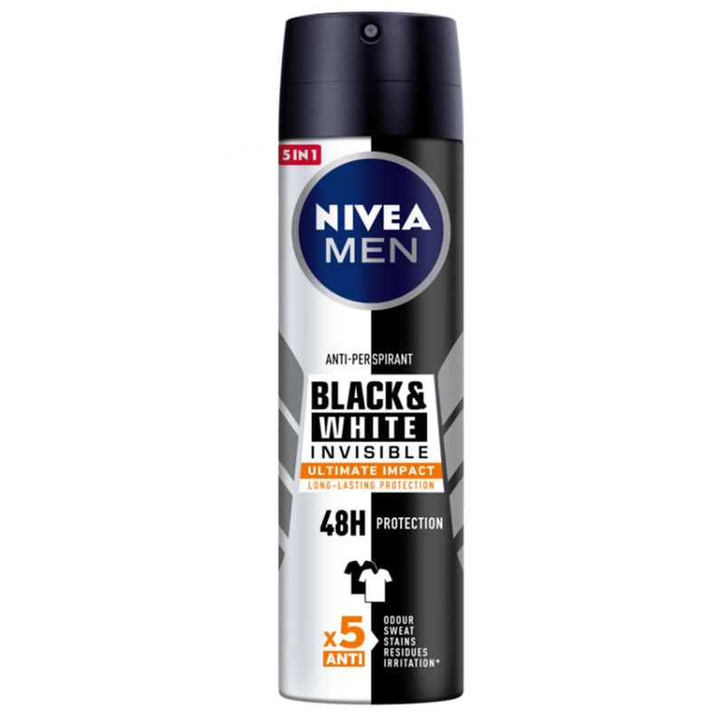 Nivea (Men) Black & White Invisible Ultimate Impact Body Spray 150ml - DoctorOnCall Farmasi Online