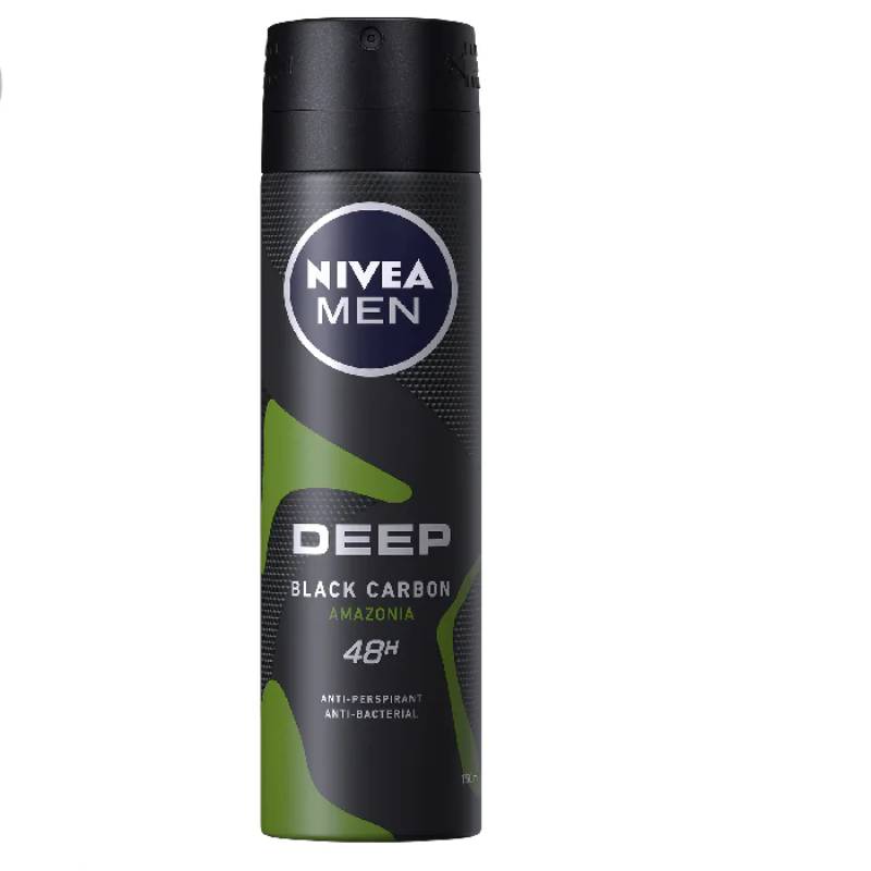 Nivea (Men) Deep Black Charcoal Amazonia Body Spray 150mlx2 - DoctorOnCall Farmasi Online