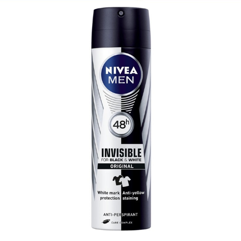 Nivea (Men) Invisible Black & White Body Spray 150ml - DoctorOnCall Farmasi Online