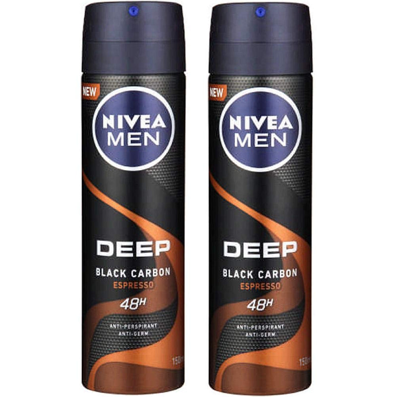 Nivea (Men) Deep Black Charcoal Espresso Body Spray 150mlx2 - DoctorOnCall Farmasi Online