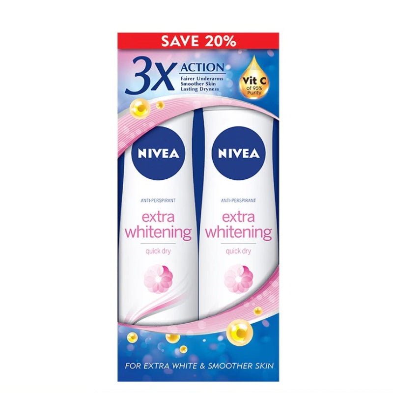 Nivea (Women) Extra Whitening Body Spray 150mlx2 - DoctorOnCall Farmasi Online
