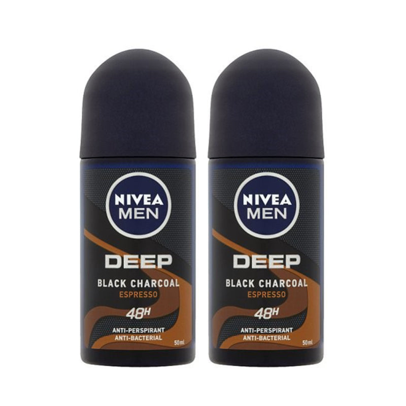 Nivea (Men) Deep Black Charcoal Espresso Roll On 50ml x2 - DoctorOnCall Online Pharmacy