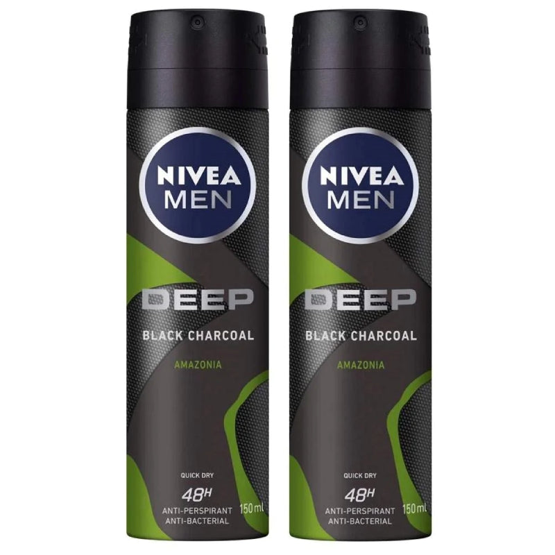 Nivea (Men) Deep Black Charcoal Amazonia Body Spray 150mlx2 - DoctorOnCall Farmasi Online