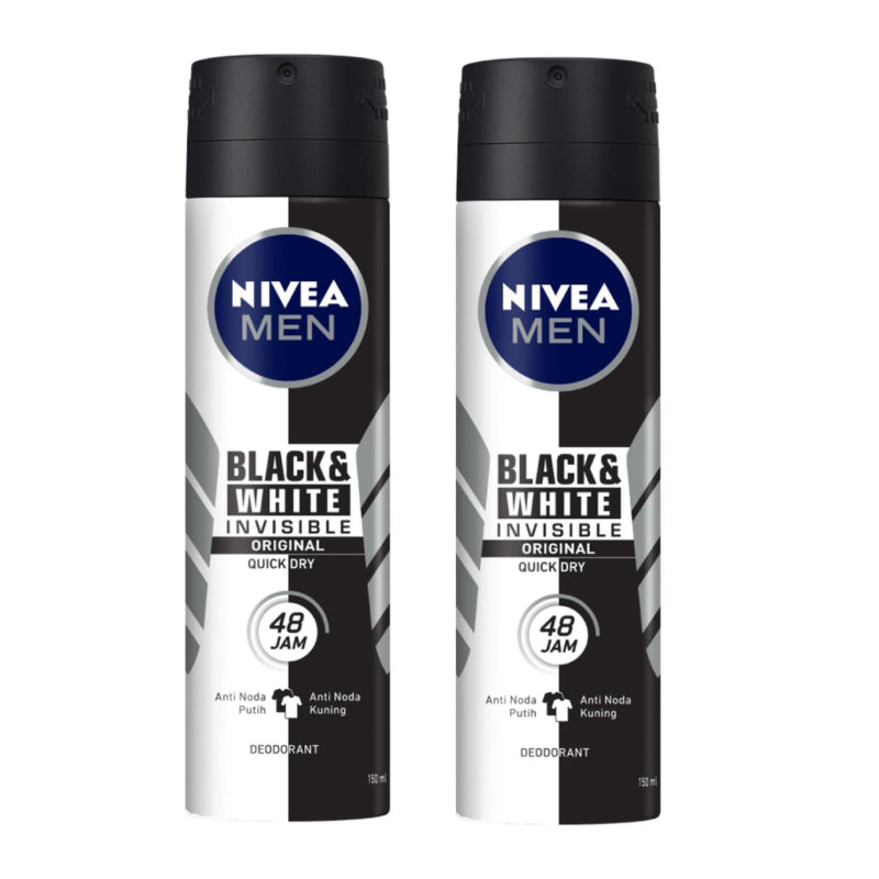 Nivea (Men) Invisible Black & White Body Spray 150ml x2 - DoctorOnCall Farmasi Online
