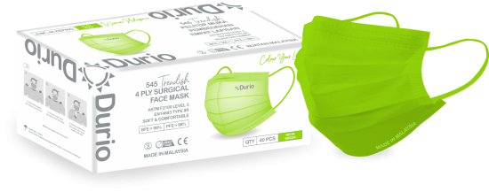 Durio 545 Trendish Adult 4 Ply Surgical Face Mask 40s Neon Green - DoctorOnCall Farmasi Online