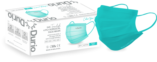 Durio 545 Trendish Adult 4 Ply Surgical Face Mask 40s Tiffany Blue - DoctorOnCall Farmasi Online