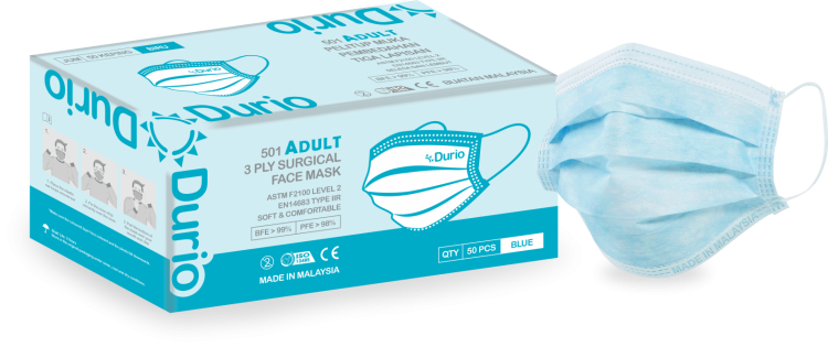 Durio 501 Adult 3 Ply Surgical Face Mask 50s - DoctorOnCall Online Pharmacy