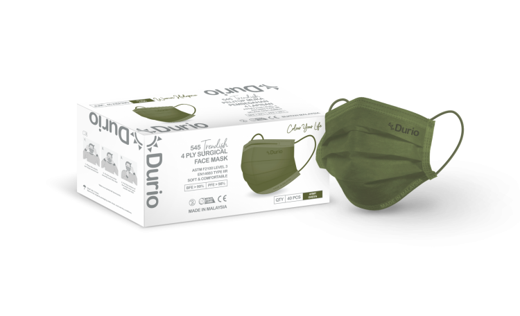 Durio 545 Trendish Adult 4 Ply Surgical Face Mask 40s Army Green - DoctorOnCall Farmasi Online