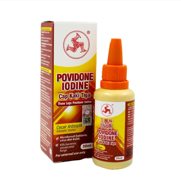 3 Legs Povidone Iodine (Big) 30ml - DoctorOnCall Farmasi Online