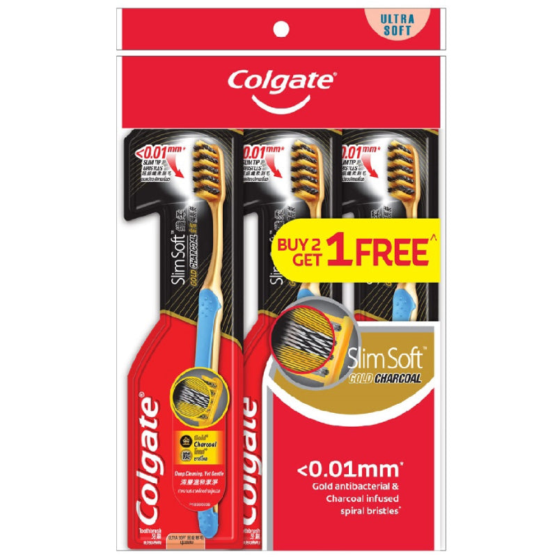 Colgate Slim Soft Gold Charcoal Ultra Soft B2F1 Tooth brush 3s - DoctorOnCall Farmasi Online