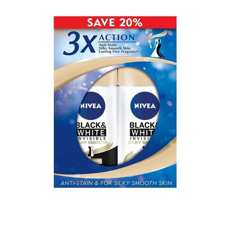 Nivea (Women) Black & White Invisible Silky Smooth Roll On 50mlx2 - DoctorOnCall Farmasi Online