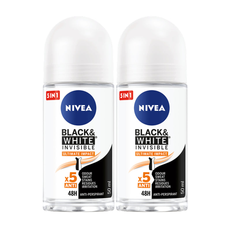 Nivea (Women) Black & White Invisible Ultimate Impact Roll On 50ml x2 - DoctorOnCall Online Pharmacy