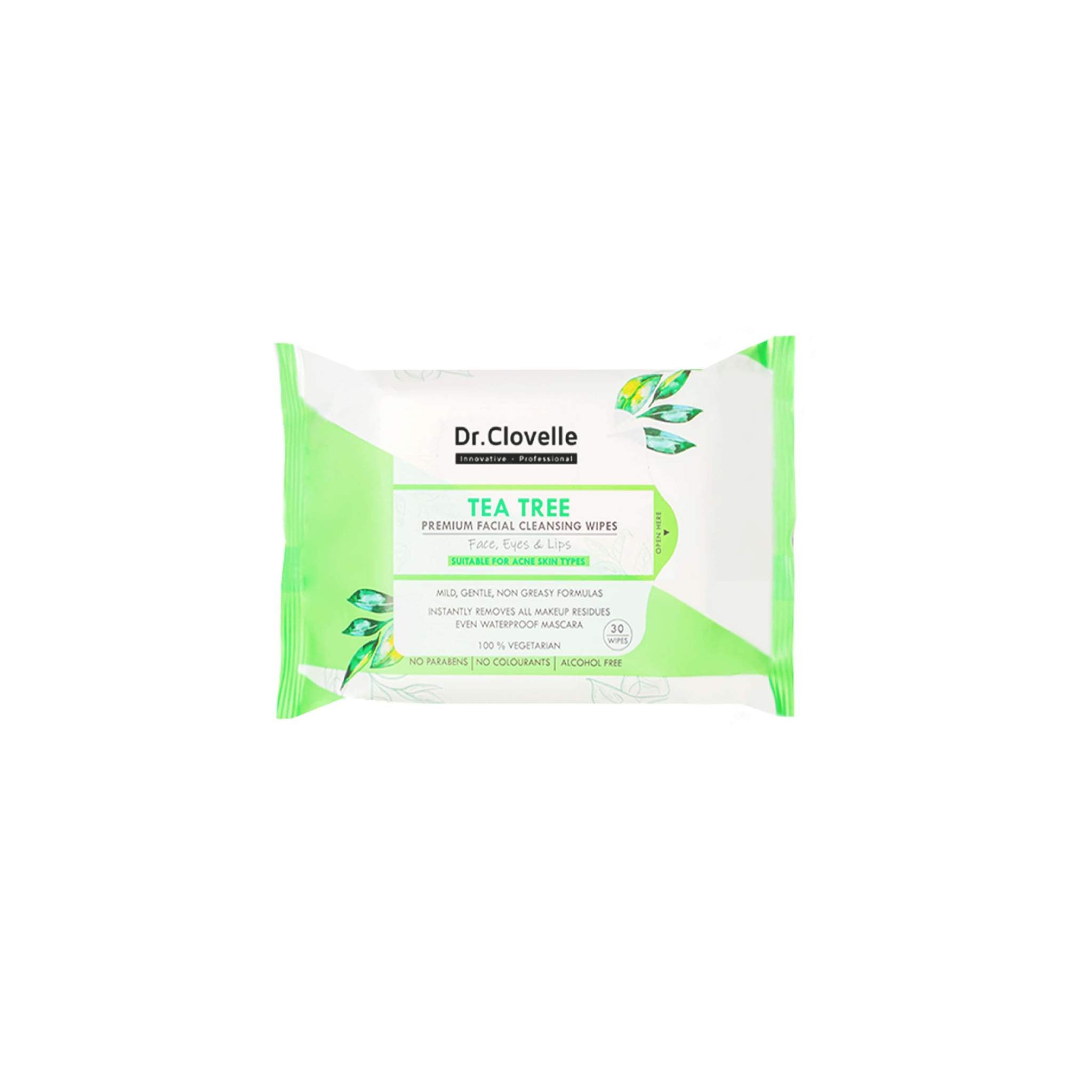 Dr.Clovelle Premium Facial Cleansing Wipes (Tea Tree) 30s - DoctorOnCall Farmasi Online