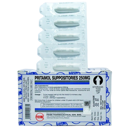Pritamol 250mg Suppository 5s (strip) - DoctorOnCall Online Pharmacy