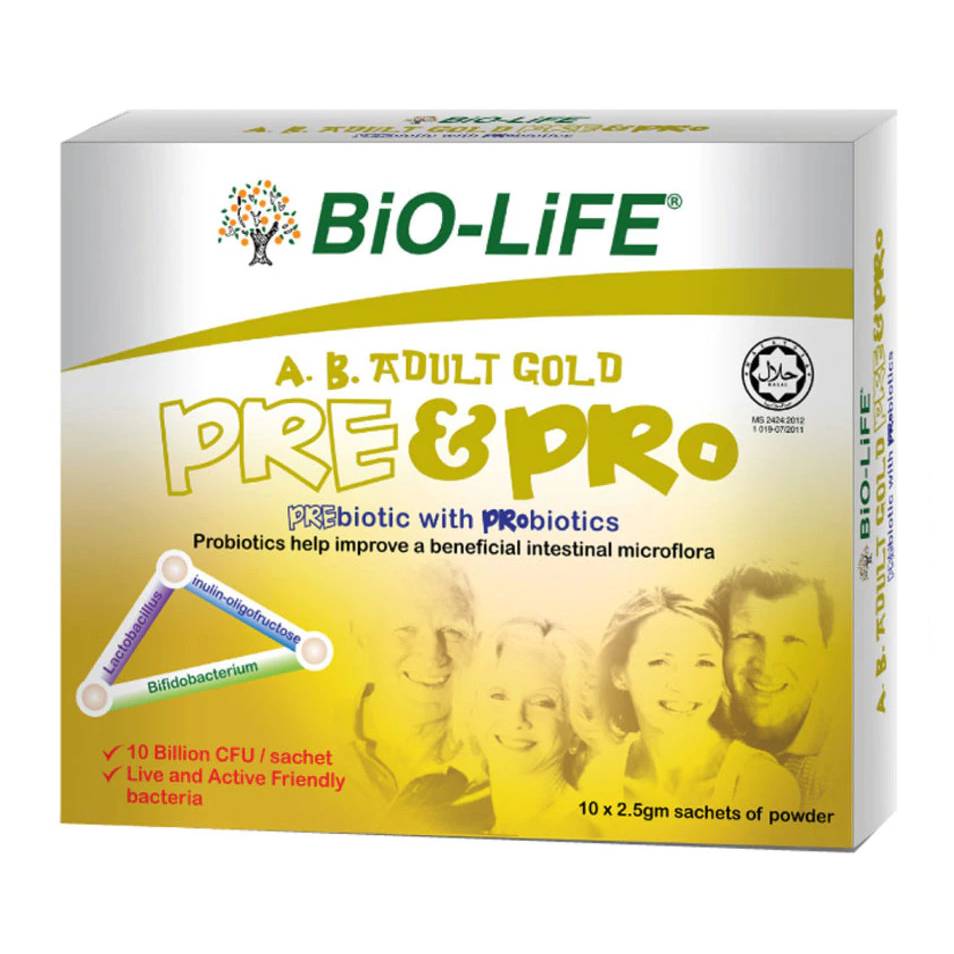 Bio-Life A.B Adult Gold Prebiotics & Probiotics Sachet 30s x2 - DoctorOnCall Farmasi Online