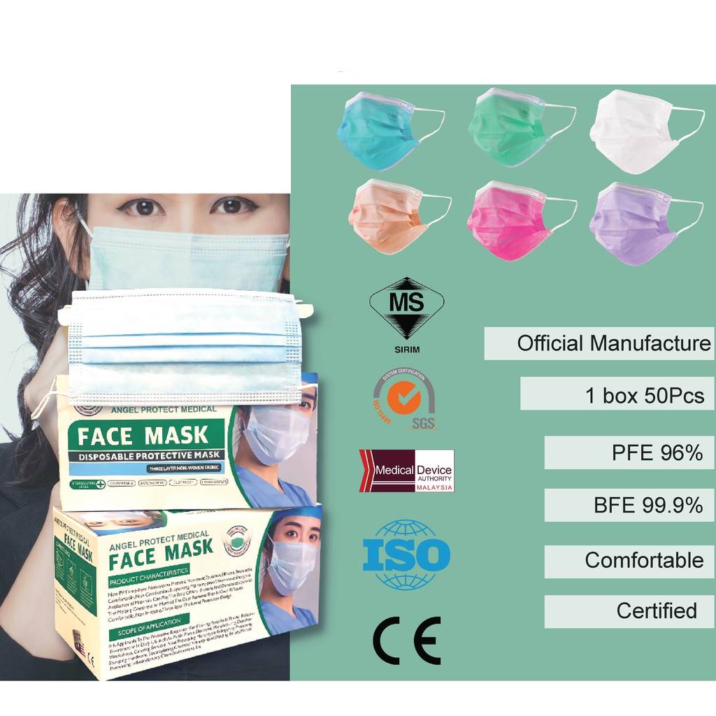 Angel Protect Medical Adult 3 Ply Face Mask 50s x2 Peach - DoctorOnCall Farmasi Online