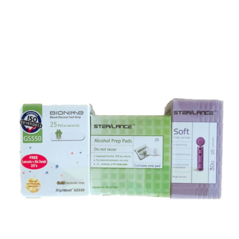 Bionime GS550 Test Strip FOC Lancet Alcohol Swabs 25s - DoctorOnCall Online Pharmacy