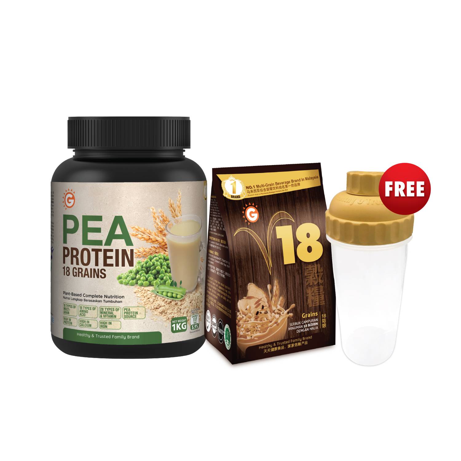 GoodMorning Pea Protein + V18 1kg + 30g x6 + FOC Shaker - DoctorOnCall Farmasi Online