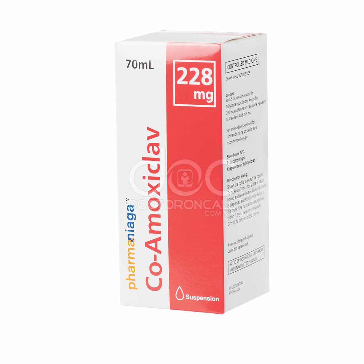 Pharmaniaga Co-Amoxiclav 228mg/5ml suspension 70ml - DoctorOnCall Online Pharmacy