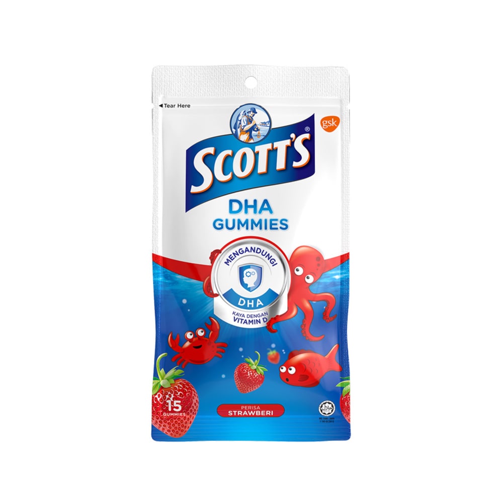 Scotts DHA Gummies Zipper Pack 15s Strawberry - DoctorOnCall Farmasi Online