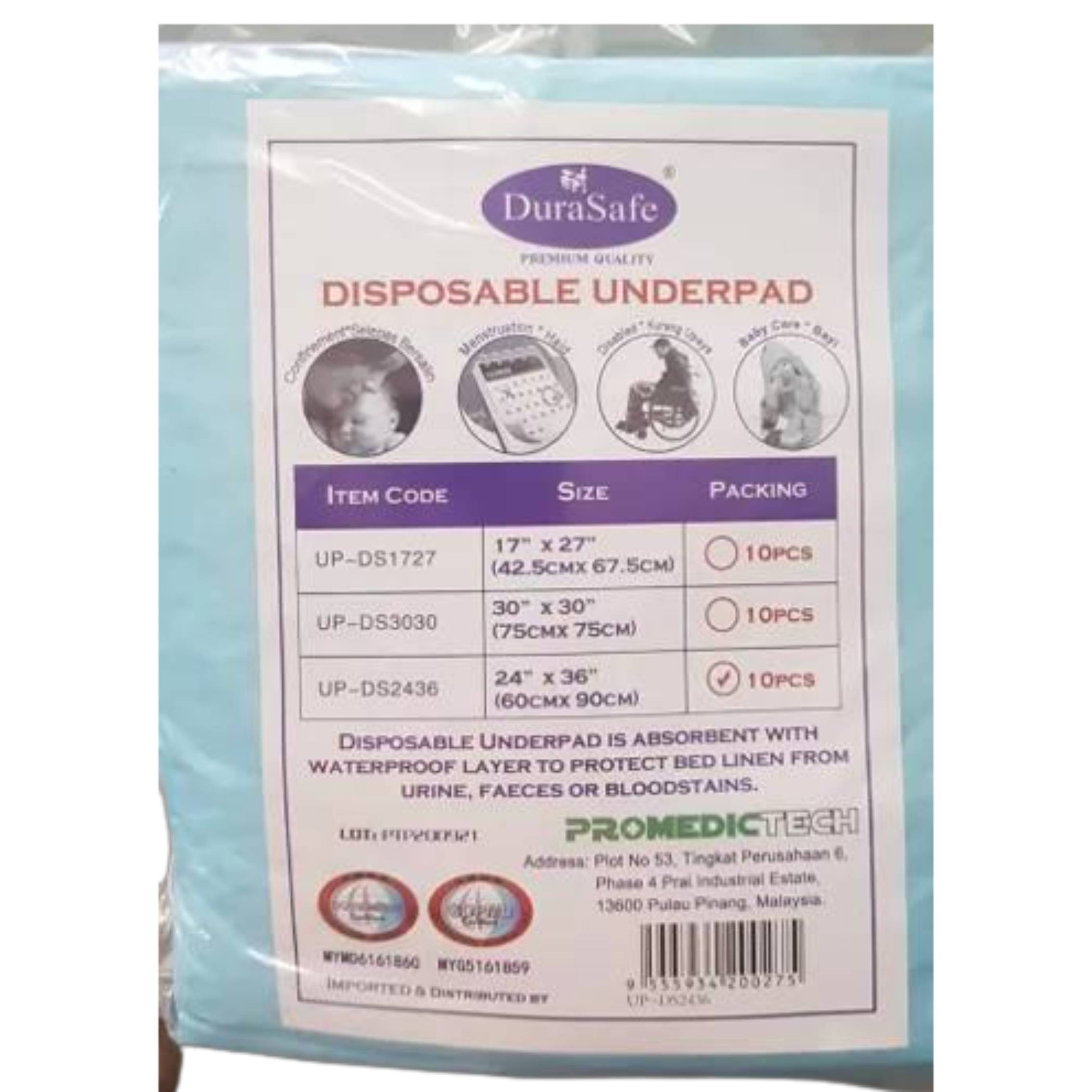 DuraSafe Disposable Underpad 10s 30cmx30cm - DoctorOnCall Farmasi Online