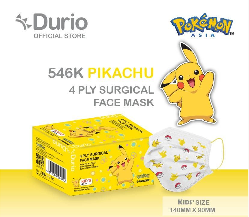 Durio 546K Pokemon Kids 4 Ply Surgical Face Mask 40s Charmander - DoctorOnCall Farmasi Online