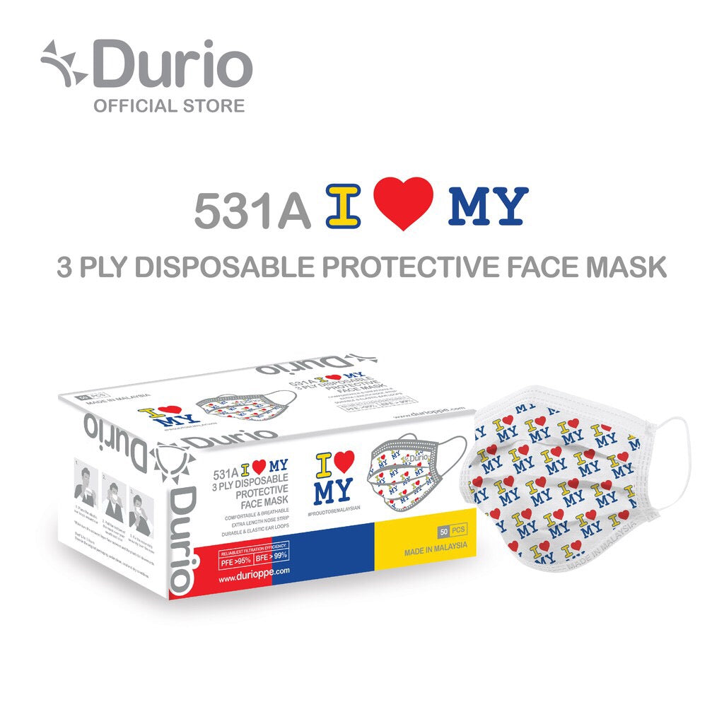 Durio 531A I LOVE MY 3 Ply Protective Face Mask (Adult) 50s x2 - DoctorOnCall Farmasi Online