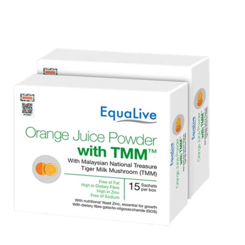 Equalive Orange Juice Powder + Tiger Milk Mushroom 15s x2 - DoctorOnCall Farmasi Online