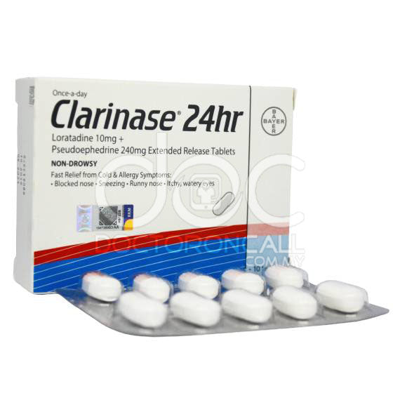 Clarinase 24hr Tablet 10s (strip) - DoctorOnCall Farmasi Online