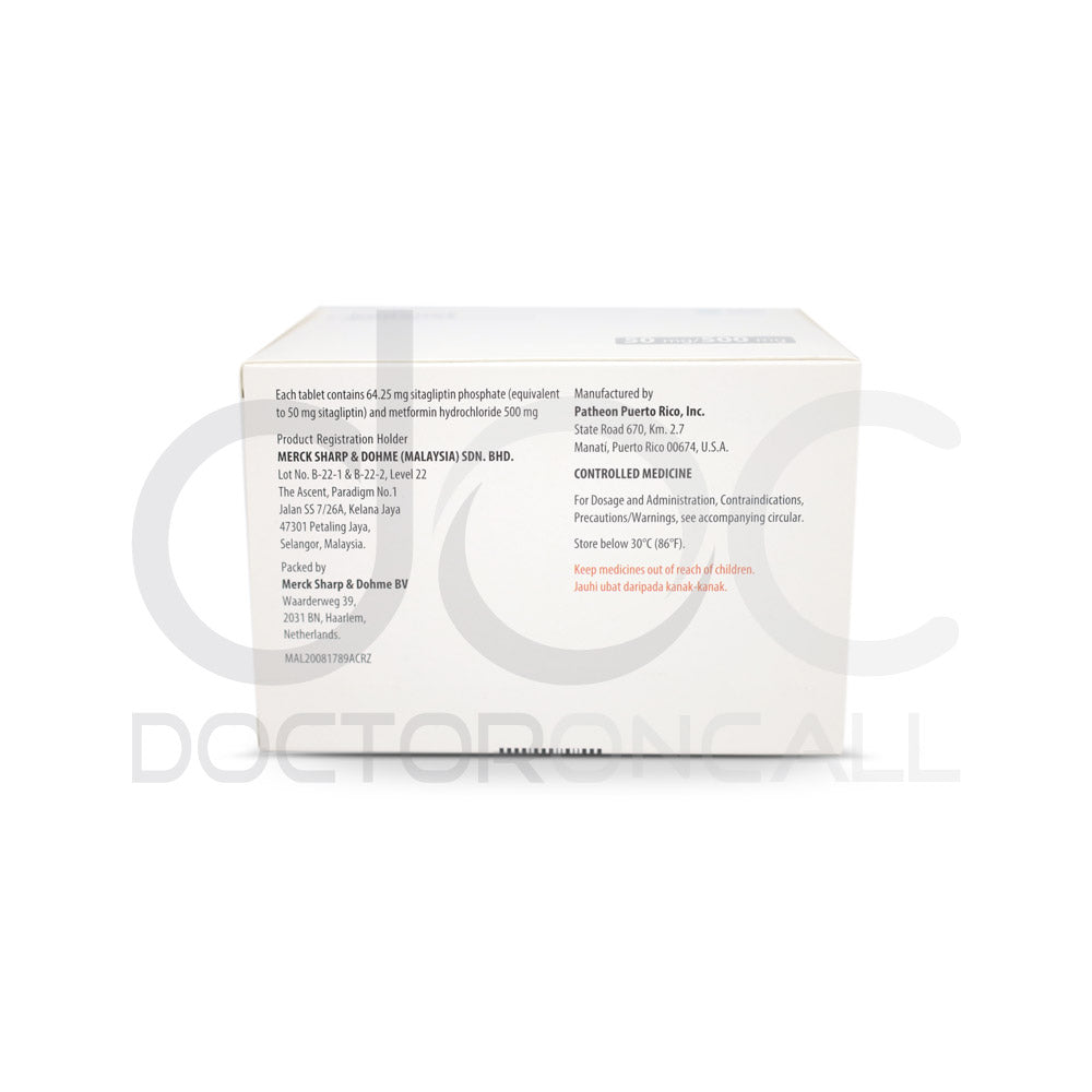 Janumet 50/500mg Tablet 7s (strip) - DoctorOnCall Farmasi Online