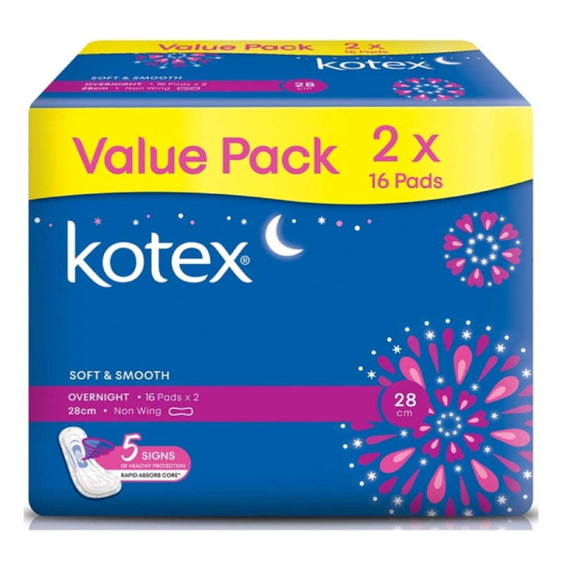 Kotex Soft & Smooth Overnight 28cm Non Wings Pad 16s x2 - DoctorOnCall Farmasi Online