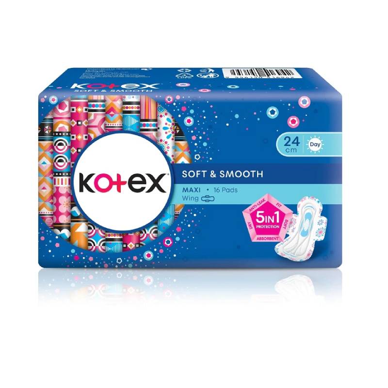 Kotex Soft & Smooth Maxi Wing 24cm 16s - DoctorOnCall Farmasi Online