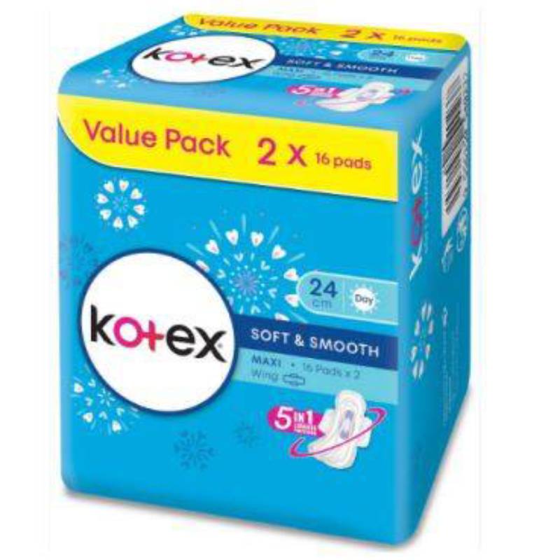 Kotex Soft & Smooth Maxi Wing 24cm 16s - DoctorOnCall Farmasi Online