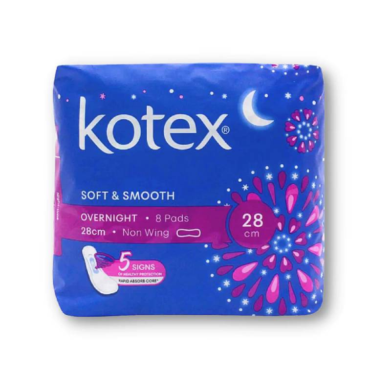Kotex Soft & Smooth Overnight 28cm Non Wings Pad 8s - DoctorOnCall Online Pharmacy