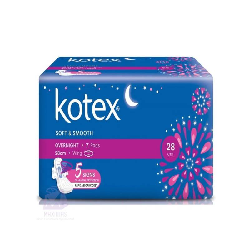 Kotex Soft & Smooth Overnight 28cm Wings Pad 7s - DoctorOnCall Farmasi Online