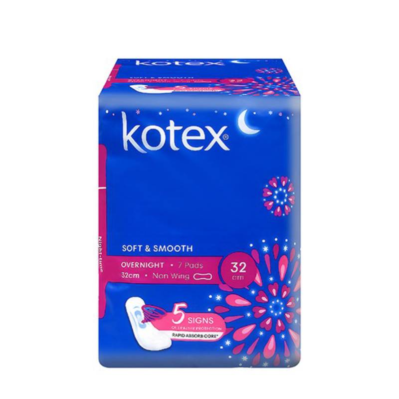 Kotex Soft & Smooth Overnight Non Wings 32cm 7s - DoctorOnCall Online Pharmacy