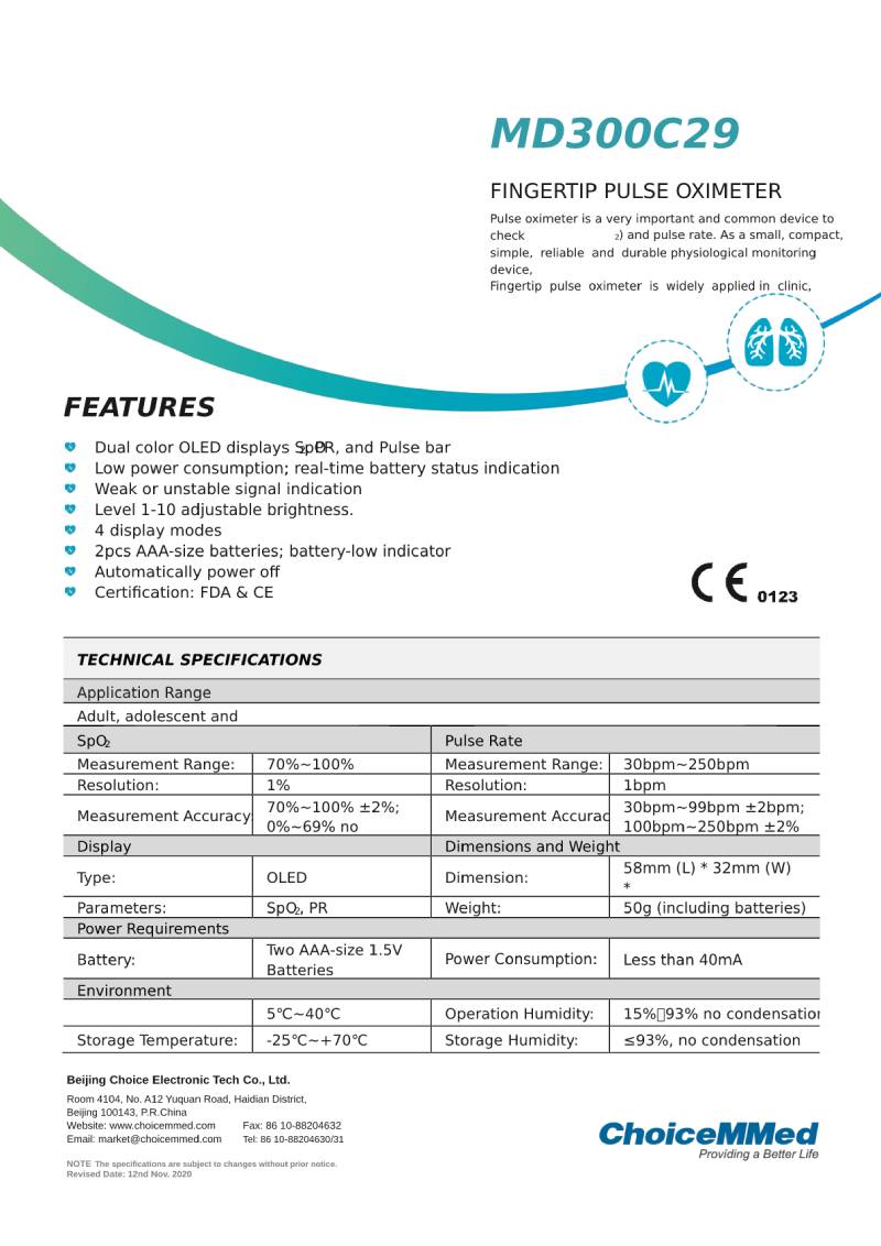 ChoiceMMed Fingertip Pulse Oximeter (MD300C29) (MDA certified - 2 years warranty) 1s - DoctorOnCall Farmasi Online