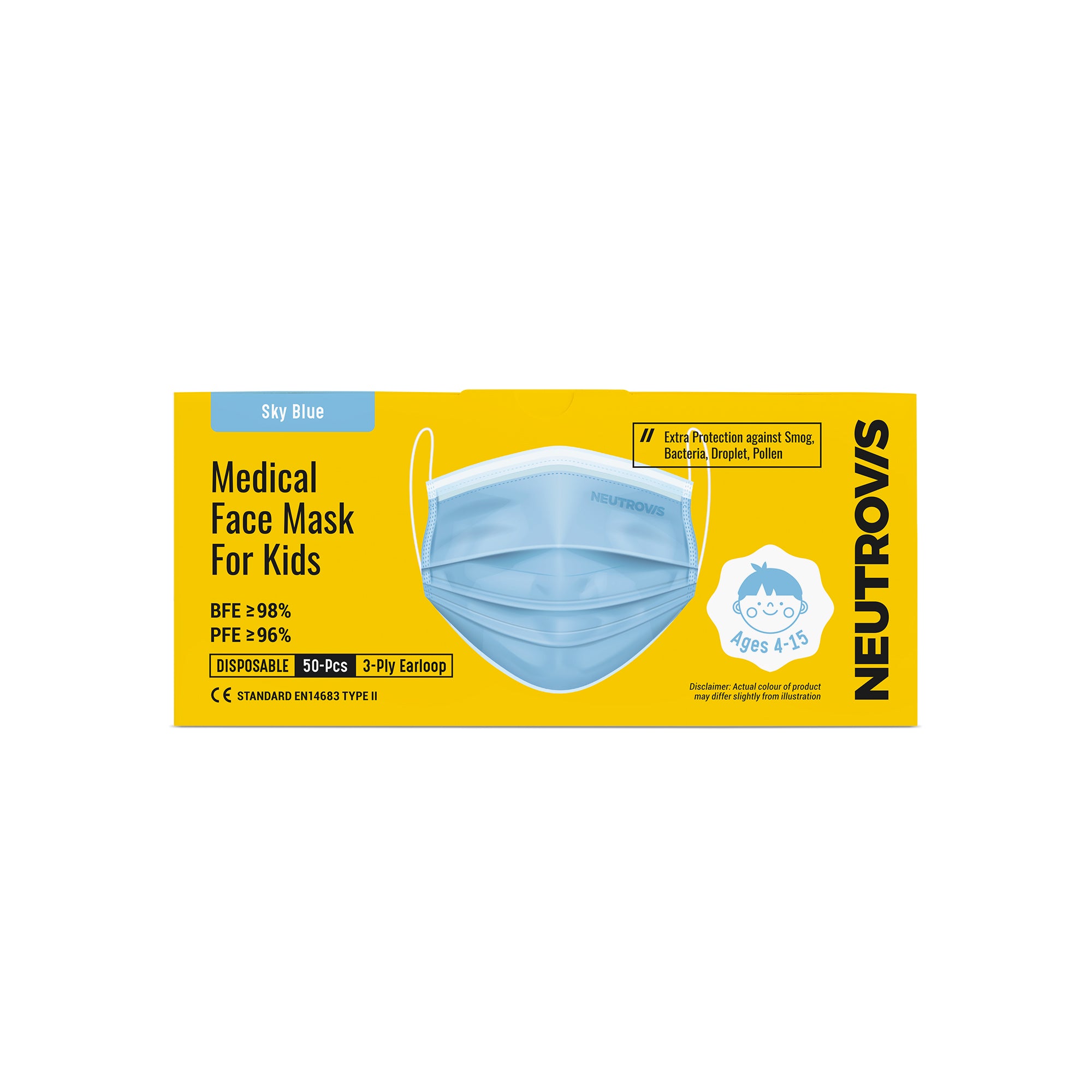 Neutrovis 3Ply Medical Face Mask for Kids (Sky Blue) 50s - DoctorOnCall Farmasi Online