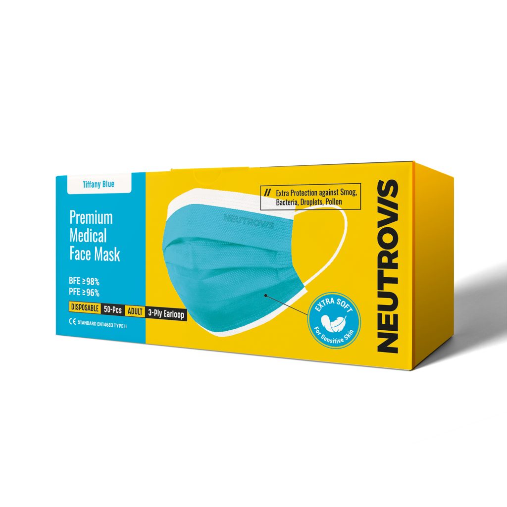 Neutrovis 3Ply Premium Medical Face Mask Adult Ultrasoft 50s Sky Blue - DoctorOnCall Farmasi Online