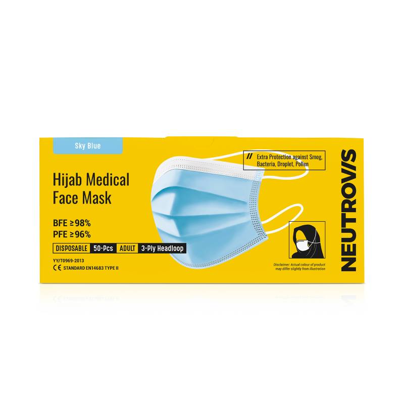 Neutrovis 3ply Hijab Medical Face Mask (Sky Blue) 50s - DoctorOnCall Farmasi Online