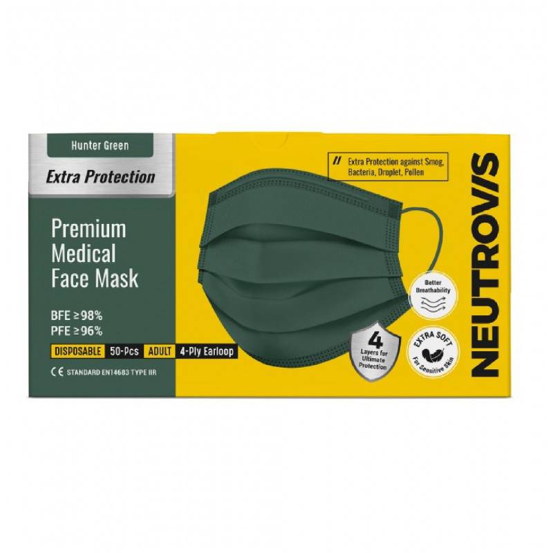 Neutrovis Premium 4Ply Face Mask (Hunter Green) 50s - DoctorOnCall Farmasi Online