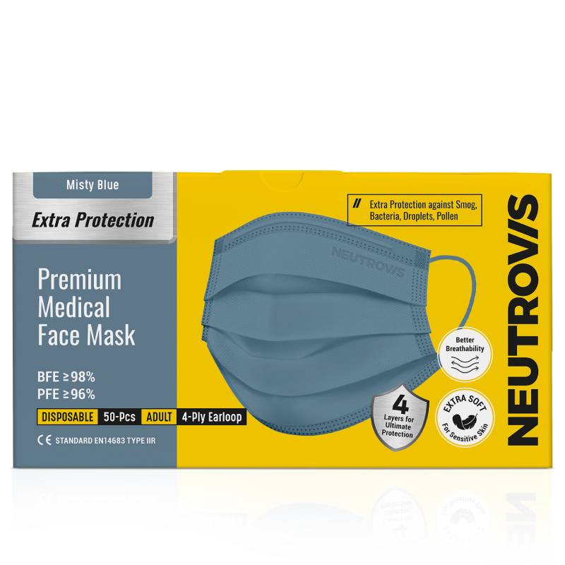 Neutrovis Premium 4Ply Face Mask (Misty Blue) 50s - DoctorOnCall Farmasi Online