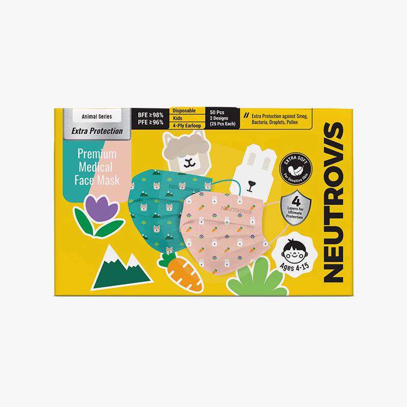 Neutrovis Premium 4Ply Kids Face Mask (Rabbit & Llama) 50s - DoctorOnCall Farmasi Online