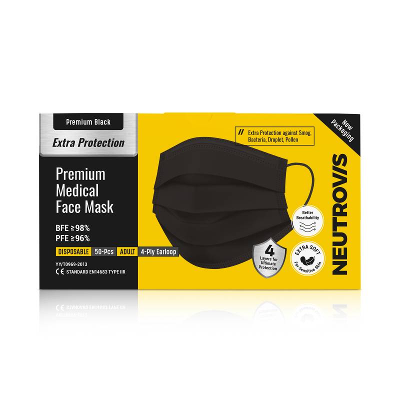 Neutrovis Premium Medical 4Ply Face Mask (Black) 50s - DoctorOnCall Farmasi Online